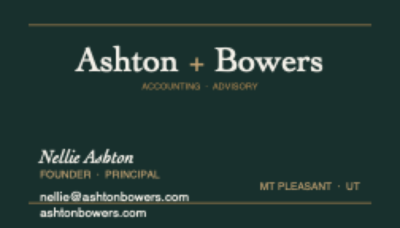 Ashton Bowers business card, front