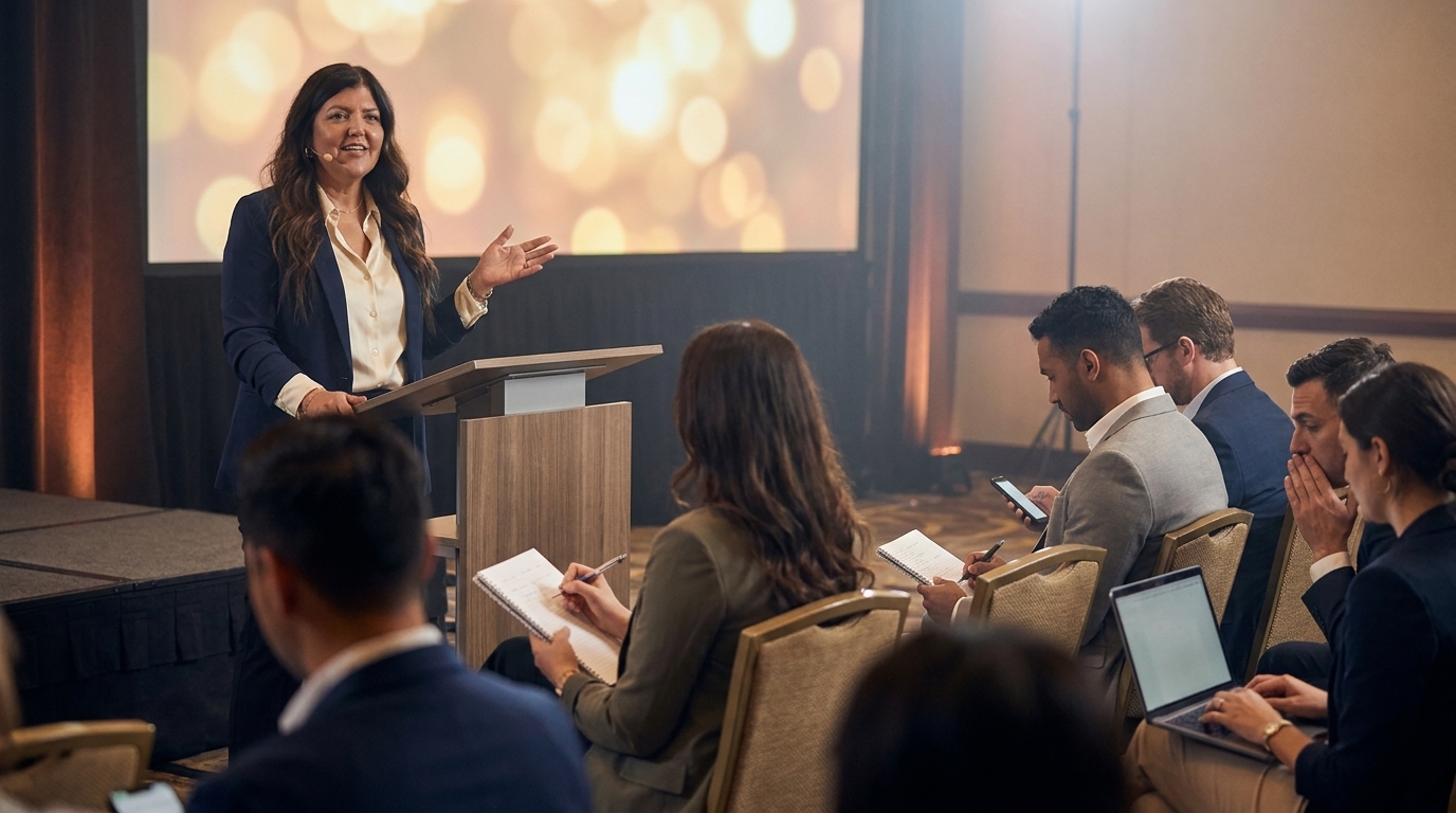 Nellie speaking at an industry conference